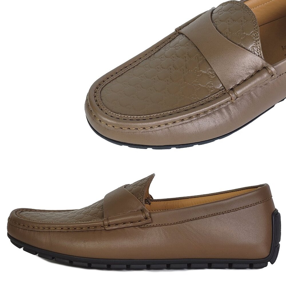 GUCCI SHOES MENS DRIVER MICROGUCCISSIMA LOGO MOCCASINS BROWN LEATHER sz 7G 7.5